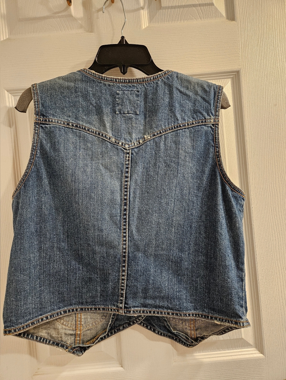 Vintage 2001 Old Navy Blue Denim Vest with Brass Buttons - Picture 2 of 5